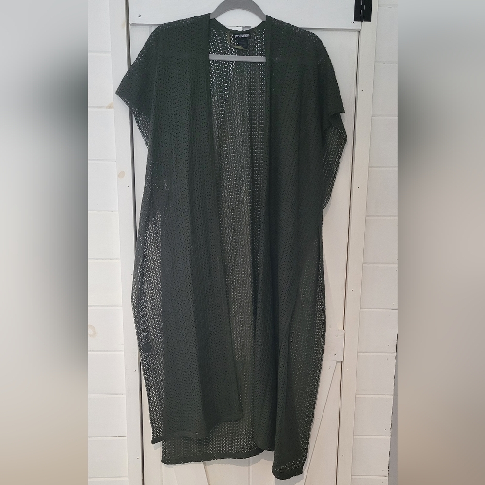 Open Weave Open Front Longline Duster Coverup In … - image 1